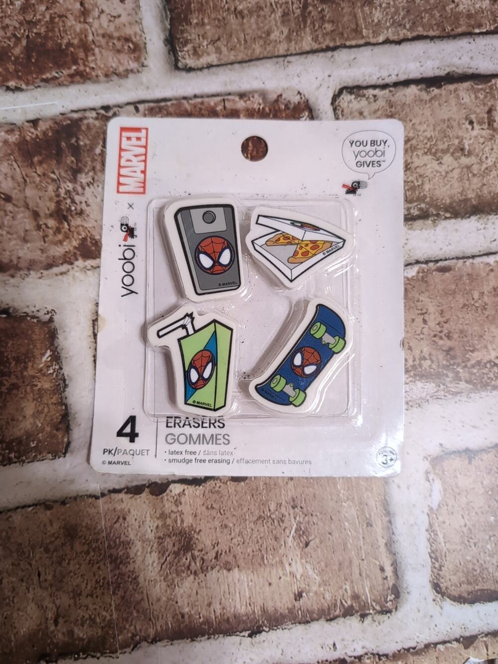 Yoobi x Marvel Spider-Man Pizza, Skateboard, Phone, Juice Box Erasers NEW